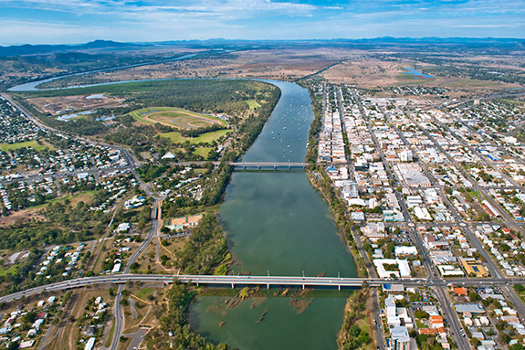 Aerial shot of the  Rockhampton area